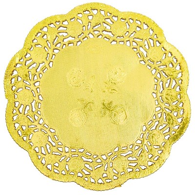 Juvale 200 Piece Metallic Gold Round Shape 6" Paper Doilies Lace Placemats, 6 inches