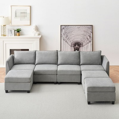 Whizmax Modular Sectional Sofa Couch with Storage Seat, Reversible Modular Sofa Couch, Linen Fabric(Light Grey)