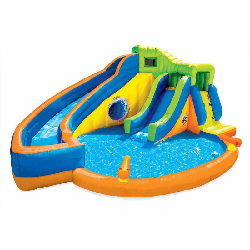 Banzai Pipeline Twist Kids Inflatable Outdoor Backyard Waterpark Activity Pool Play Center with Slides, Climbing Wall, Water Cannons, and Clubhouse, 1 of 7