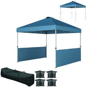 10' x 10' Pop Up Canopy Tent with 2 Half Sidewalls, UV50+ Instant Sun Shelter with Wheeled Carry Bag - 1 of 4
