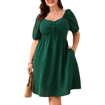 Women's Plus Size Short Puff Sleeve A Line Babydoll Cut Mini Boho Dresses Summer Dress