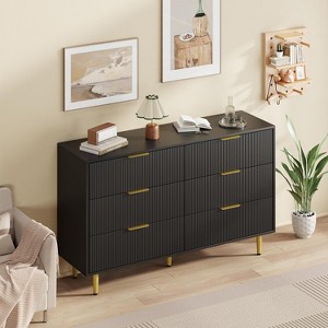 56" Wide Fluted Dresser for Bedroom with 6 Drawers,Wooden Chest of Drawers with Metal Handle & Feet - 1 of 4
