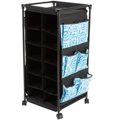 The Lakeside Collection Springtime Fashionable Rolling Shoe Storage - Rolling Shoe Storage Blue Circles