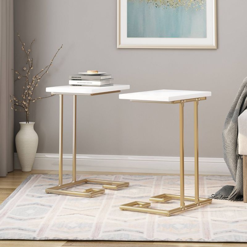 Set of 2 Ariade Modern Glam C-Shaped Accent Table White/Champagne Gold - Christopher Knight Home, 3 of 7