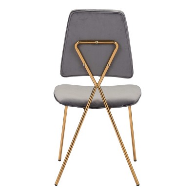 Gray and Gold Velvet Upholstered Side Chair Set with Metal Frame