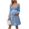Women's Maternity Casual Smocked Long Sleeve Boho Dress Fall V Neck Flowy Midi Dress Baby Shower Photoshoot - 2 of 4