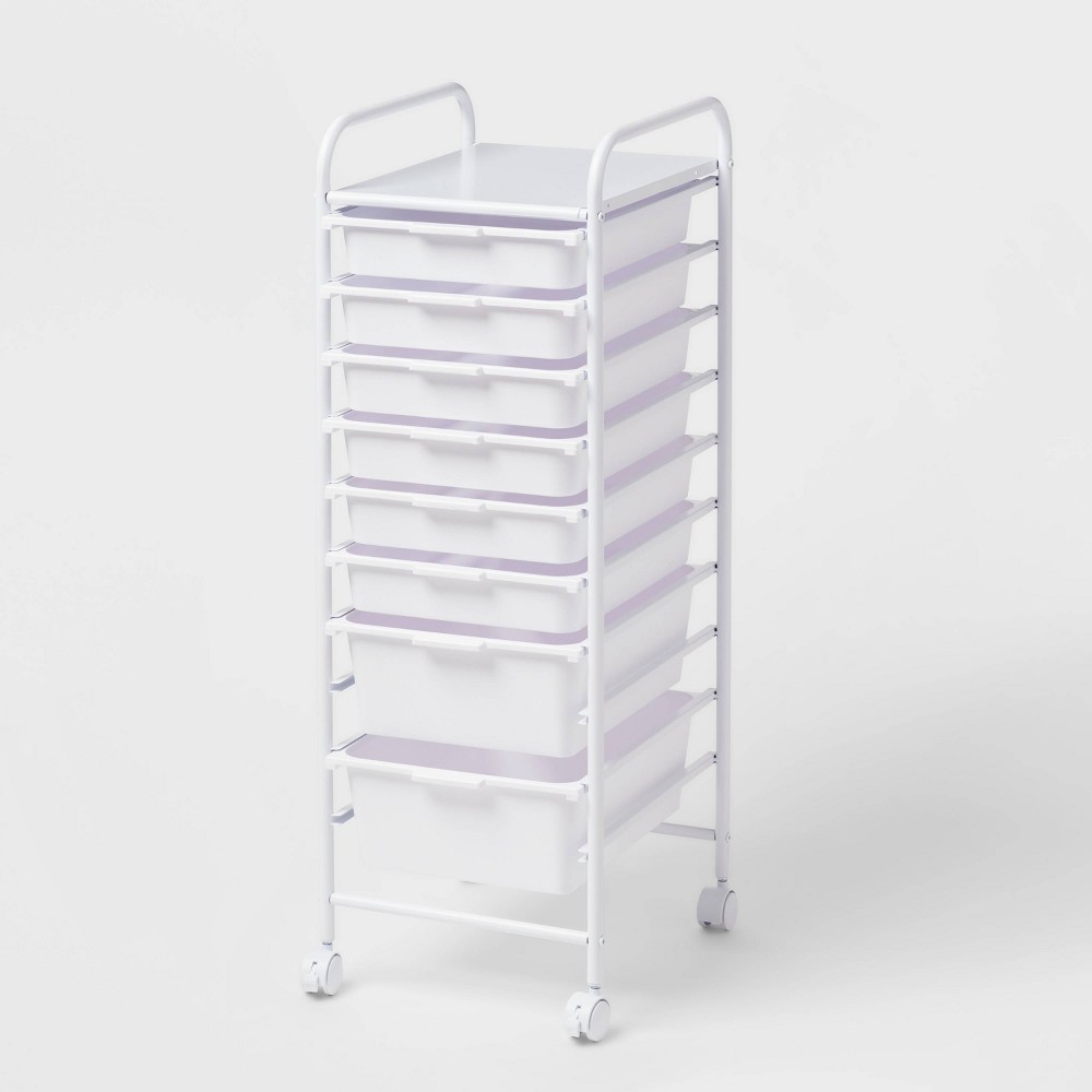 8 Drawer Storage Cart - Brightroom™: Rolling Utility Cart, Powder-Coated Steel & Polypropylene, White, School Supplies Storage