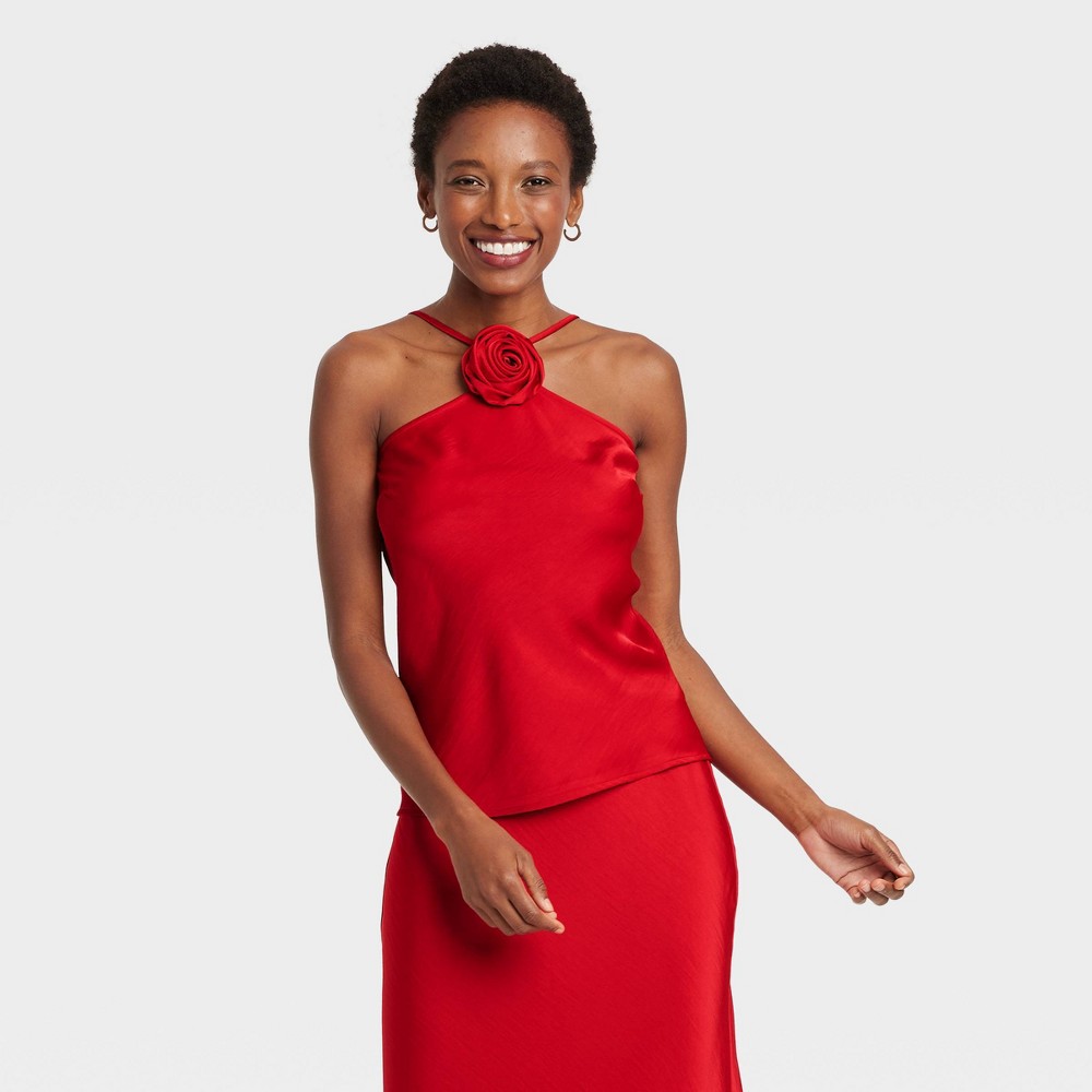 Women's Satin Removable Rosette Halter Top - A New Day™ Red XL plus 2 M/L Shapeware