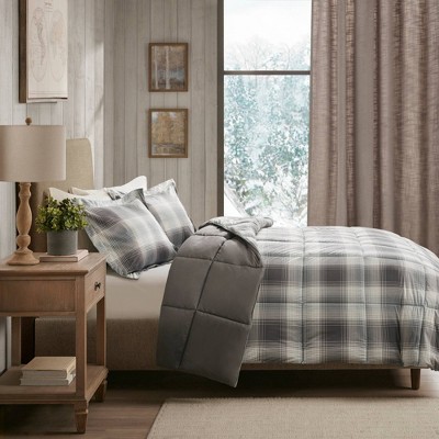 Twin Gray Plaid Down Alternative Microfiber Comforter Set