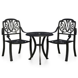vidaXL Bistro Set Patio Table and Chairs Outdoor Garden 3 Piece Cast Aluminum - Black - 1 of 4
