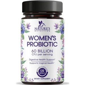 Probiotics for Women 60 Billion CFU - 16 Strains, Vaginal pH Health & Immune Support, Prebiotics & Cranberry - 120 Capsules By Nature's Nutrition - 1 of 4