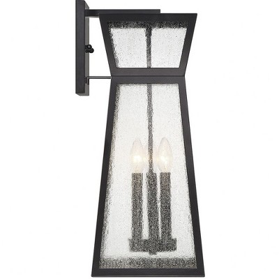 Matte Black 3-Light Outdoor Lantern Sconce with Seeded Glass