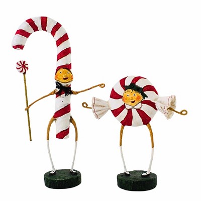 Lori Mitchell 8.75 In Patsy & Peppie Mint Christmas Figurine Set , Lightweight Christmas Decor Peppermint Candy Christmas (2PC)