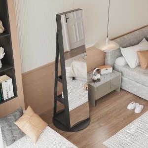 KWPZQEB 360° Swivel Jewelry Cabinet with Full Length Mirror & Lighted, Rotating Standing Jewelry Armoire Organizer with 3 Storage Shelves & lock - 1 of 4