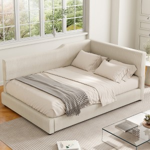 Twin/Full Size L-Shaped Corduroy Upholstered Daybed,4D - ModernLuxe - 1 of 4