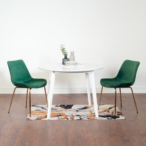 NicBex Contemporary 3-Piece Dining Set, White Round Dining Table with 2 Velvet Chairs (Gold-Plated Legs) for Living Room - 1 of 4
