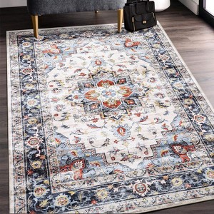 Vintage Floral Printed Machine Washable Area Rug Rug for Living Room Non Slip Non Shedding Floral Soft Carpet for Bedroom ‎Dining Room Nursery - 1 of 4
