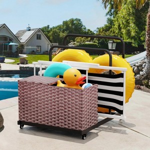 Maggift Wheelbarrows, Pool Cart with Wheels, Storage and Towel Rack, Storage Deck Box for Outdoor Patio Float,for patio, Brown, 31.5"*39.4"*37.6" - 1 of 4