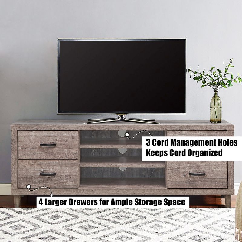 Costway TV Stand Entertainment Center Hold up to 65'' TV with Storage Shelves & 4 Drawers, 5 of 11