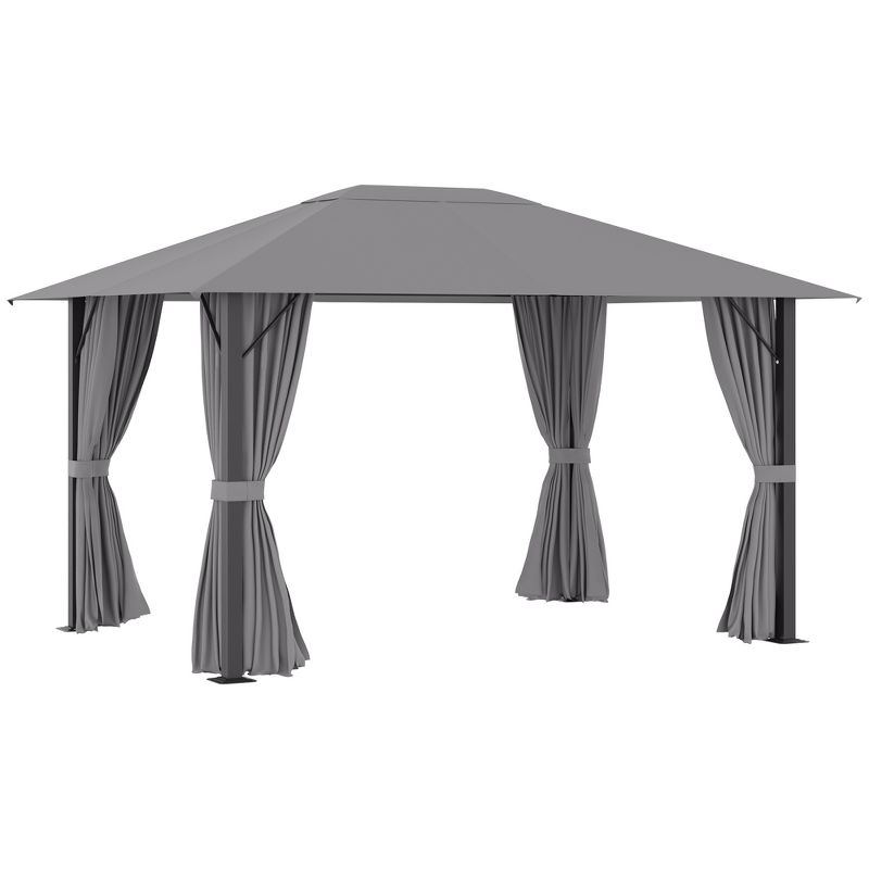 Outsunny 13.1' x 9.7' Patio Gazebo Aluminum Frame Outdoor Canopy Shelter with Sidewalls, Vented Roof for Garden, Lawn, Backyard, and Deck, Gray, 1 of 7