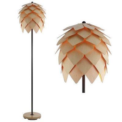 63" Wood/Metal Simon Pinecone Floor Lamp (Includes LED Light Bulb) Brown - JONATHAN Y