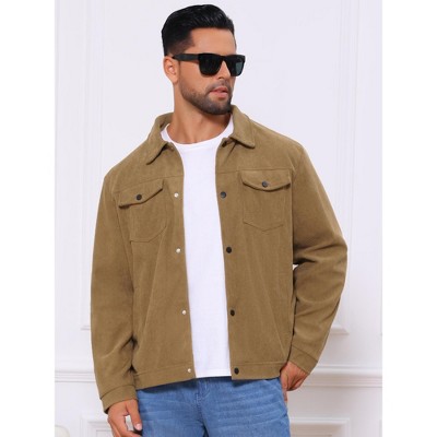 INSPIRE CHIC Men's Casual Solid Color Long Sleeve Button Pockets Corduroy Trucker Jacket Brown Large — фото 4
