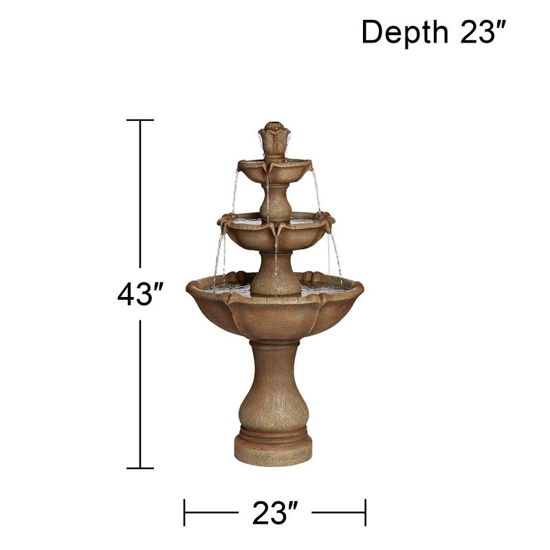 John Timberland Arosco Rustic 3 Tier Basin Outdoor Floor Water Fountain with LED Light 43" for Yard Garden Patio Home Deck Porch Exterior Balcony Roof, 5 of 11