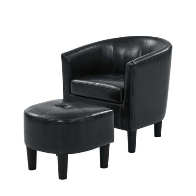 PU Leather Barrel Chair with Ottoman, Rounded Back and Semi-Circular Ottoman, Leg Modern Comfortable Design