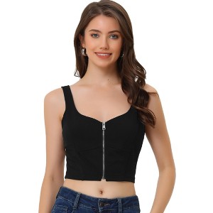 Allegra K Women's Sleeveless Spaghetti Strap Zip-Up Front Cami Tank Tops - 1 of 4