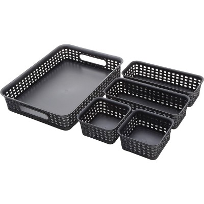 Advantus Thinkspace Plastic Weave Bins Black 5/Pack 37530