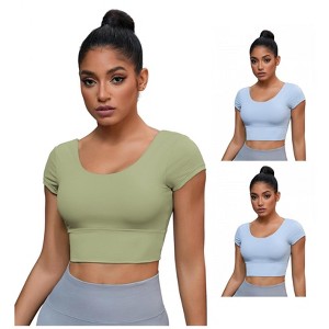 INSPIRE CHIC 3 Packs Women's U Neck Short Sleeve Deep V Back Shapewear Workout Tank Tops with Bulit in Bra - 1 of 4