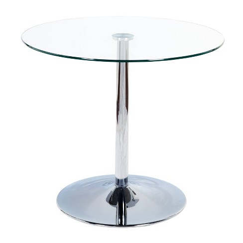 Contemporary Hillboro Round Metal Pedastal Base Dining Table Clear ...