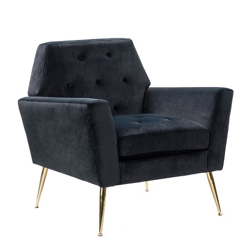 Maris Velvet Living Room Armchair With Metal Base | Karat Home-black ...