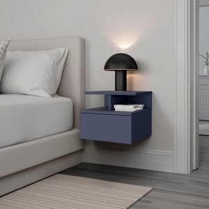 PAGED Wall Mounted Nightstand Modern Wooden Bedside Table with Storage Drawer and 2 Open Shelves, Night Stand for Bedroom, Living Room - 1 of 4