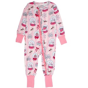 RuffleButts SoftSnooze Baby Girls Holiday Convertible Ruffle One Piece Pajama - 1 of 2