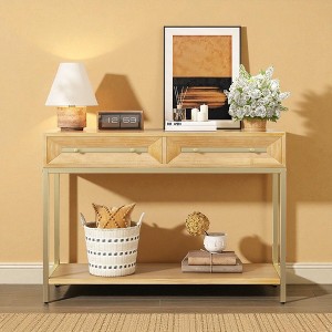 Mshliw 45.5'' Console Table with Storage Drawers, Entryway Table with Geometric Front, Retro Hallway Table with Shelf for Living Room - 1 of 4
