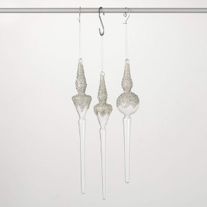 12"H  13"H & 13.75"H Sullivans Christmas Fancy Silver Finial Ornaments Set of 3  Clear - 1 of 2