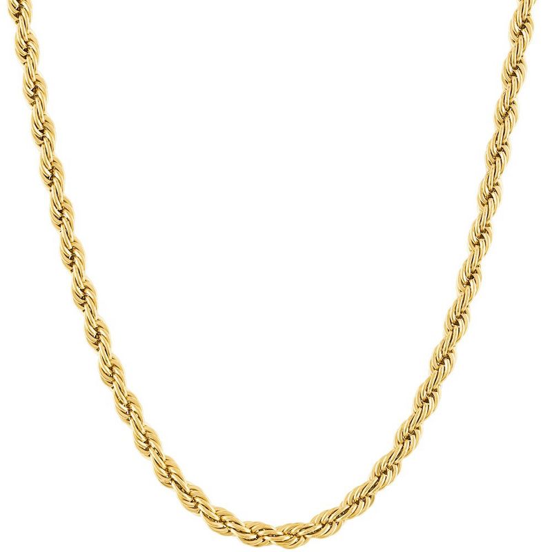 KISPER 18k Gold Hip Hop Rope Chain Necklace – 5mm Thick Gold Plated Stainless Steel Jewelry for Women & Men with Lobster Clasp, 1 of 7
