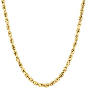 KISPER 18k Gold Hip Hop Rope Chain Necklace – 5mm Thick Gold Plated Stainless Steel Jewelry for Women & Men with Lobster Clasp