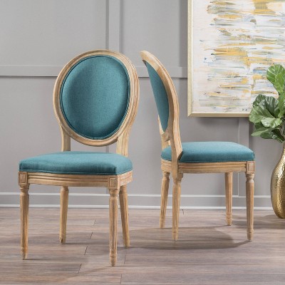 Blue Upholstered Wood Side Chair Set of 2