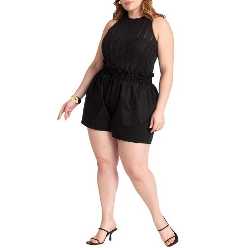 ELOQUII Women's Plus Size Ruffle Waist Shorts With Tie - image 1 of 4