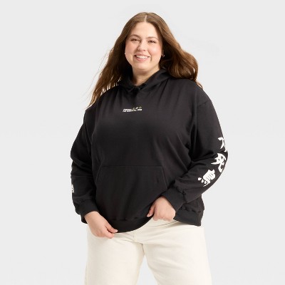 Women's Strength in Power Graphic Hoodie Sweatshirt - Black