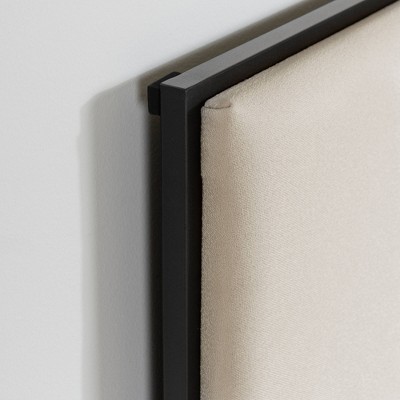 Queen Black Metal Frame Bed with Beige Upholstered Headboard