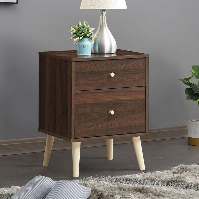 Costway Nightstand 2-Drawer Beside End Side Table w/Rubber Legs, 3 of 13