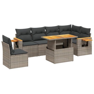 vidaXL 7 Piece Patio Sofa Set with Cushions Gray Poly Rattan
