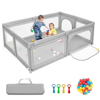 Safstar Baby Playpen Extra-Large Safety Baby Fence Indoor & Outdoor w/ Ocean Balls & Rings Light Gray