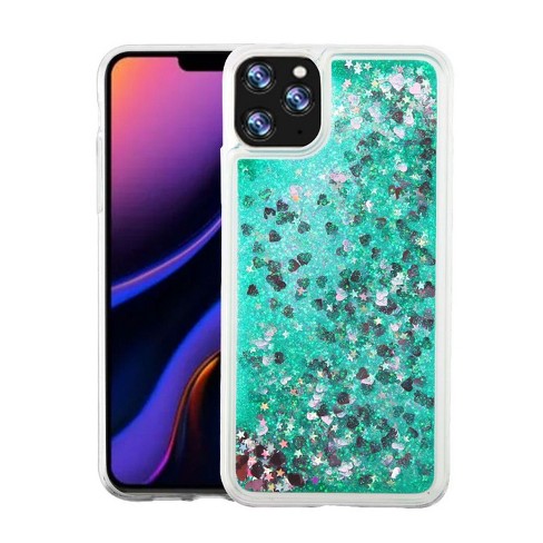 For Apple Iphone 11 Pro Max Green Heart Quicksand Glitter Hard Tpu Case Cover Target