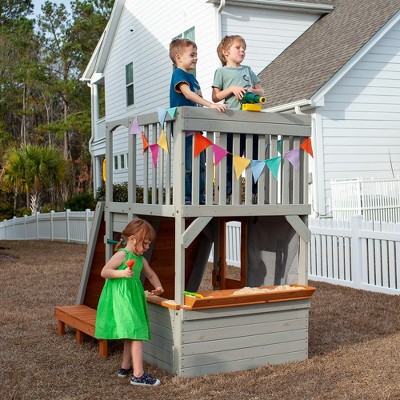 Funphix Outdoor Wooden Playhouse with Climbing Ramp and Telescope