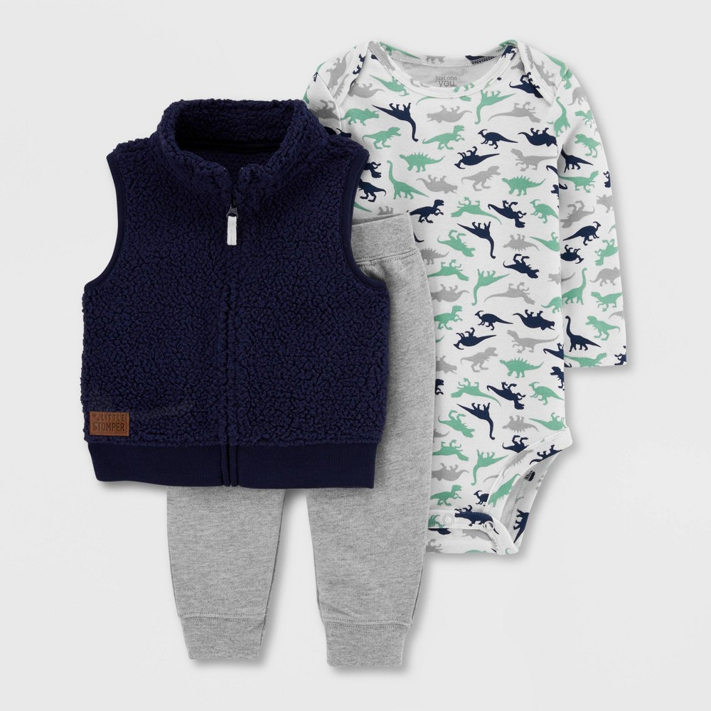 Baby Boys' 3pc Dino Print Vest Top & Bottom Set - Just One You made by carter's Navy 24M, Boy's, Size: Small, Blue was $14.99 now $8.0 (47.0% off)