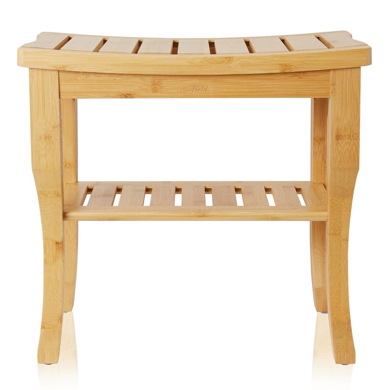 Casafield Bamboo Bathroom Bench Spa Stool, Curved Seat with Storage Shelf, 2 of 8